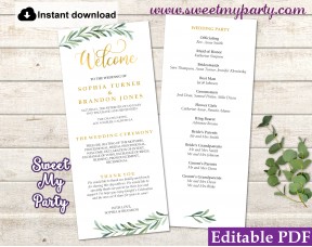 Greenery Wedding Program tea length template,Greenery Wedding Order of Service template, (78)